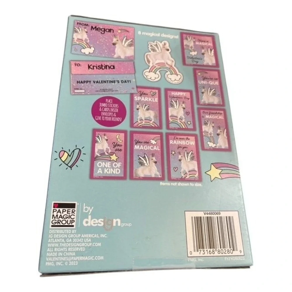 16 Unicorn Mini Valentines with Jumbo Stickers & Heart Seals Set 2023